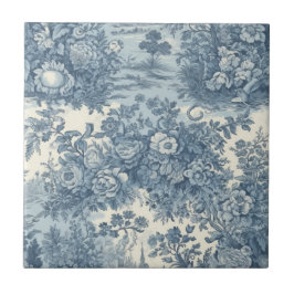 Azulejo Laca floral vintage Blue toile de jouy monograma