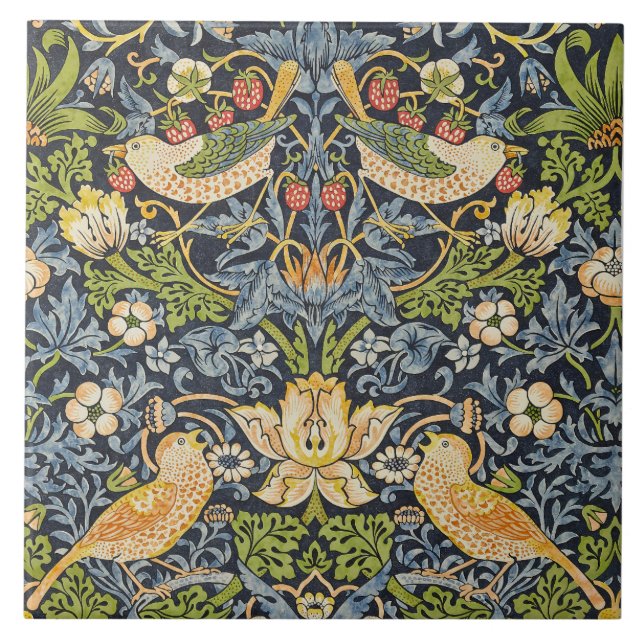 Azulejo Ladrón de Fresas Morris Azul Marino Arte Fino Vint (Frente)