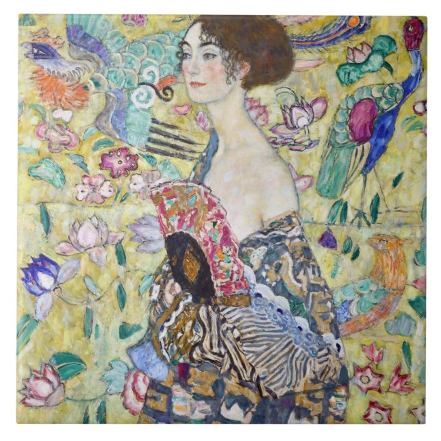 Azulejo Lady con un fanático, Gustav Klimt (Frente)