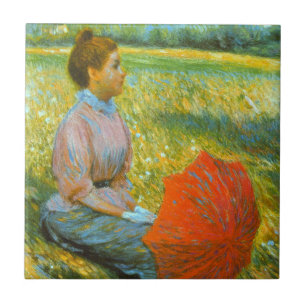 Azulejo Lady descansando en un prado verde