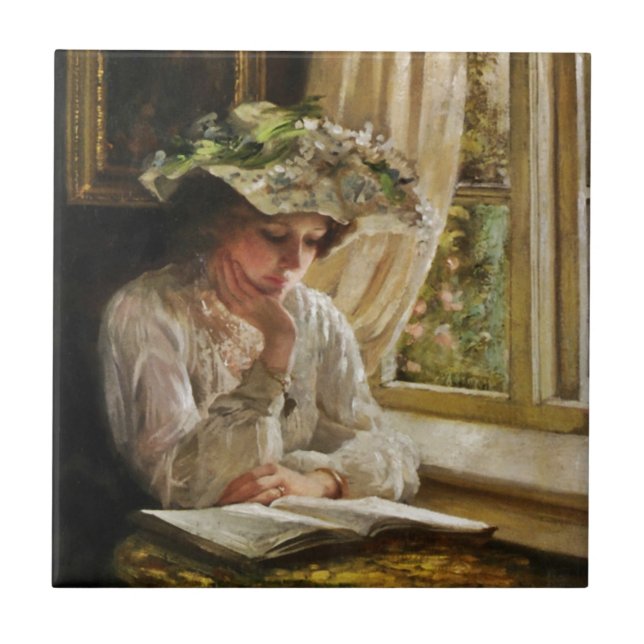 Azulejo Lady Reading by Window (Frente)