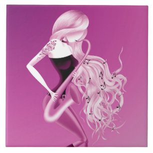 Azulejo Lady Saxofonista Musismo Monocromo Rosa
