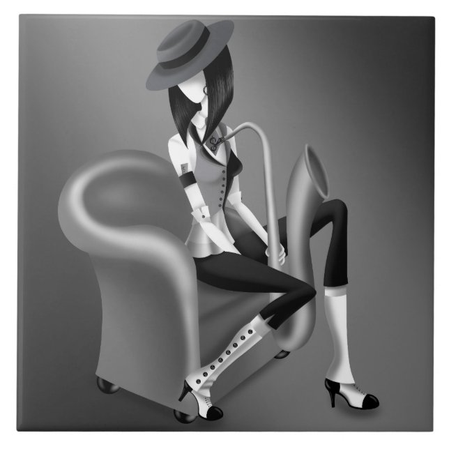 Azulejo Lady Saxophonist - Tile decorativo inspirado en el (Frente)
