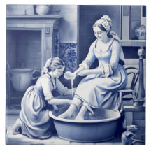 Lady Washing Feet 1500 Delft Blue White Baño