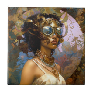 Azulejo Lady Wearing Goggles Black Fantasy Sci-Fi