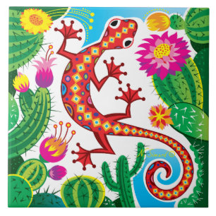 Azulejo Lagarto del Sudoeste con Flores de Cactus