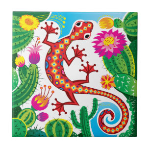Azulejo Lagarto del Suroeste con Flores de Cactus