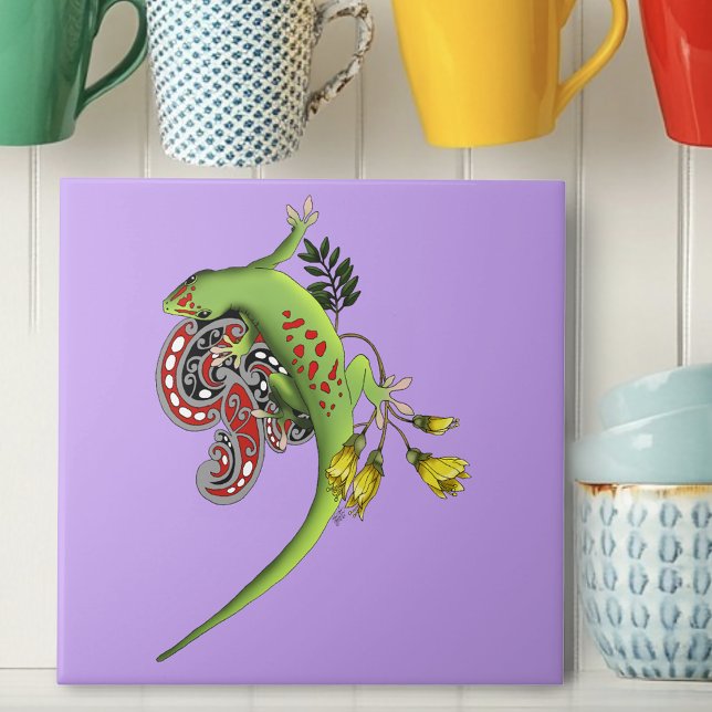 Azulejo Lagarto Verde Tribal Lavanda Rojo (Subido por el creador)