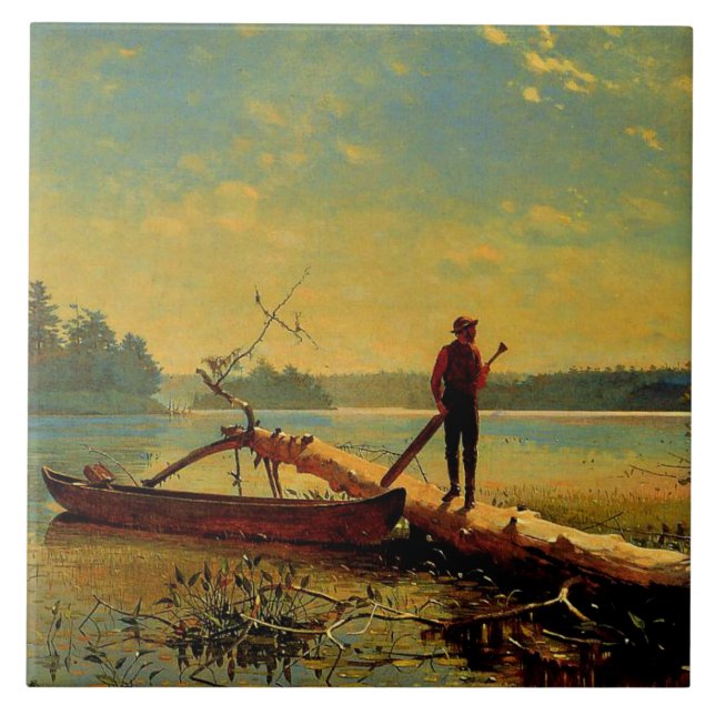 Azulejo Lago Adirondack, pintura de Winslow Homer, (Frente)