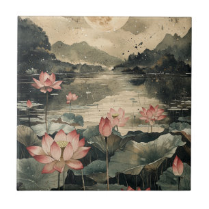Azulejo Lago de Loto bajo la Luz de la Luna (1)