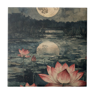Azulejo Lago de Loto bajo la Luz de la Luna (4)