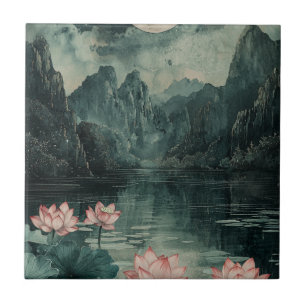 Azulejo Lago de Loto bajo la Luz de la Luna (8)