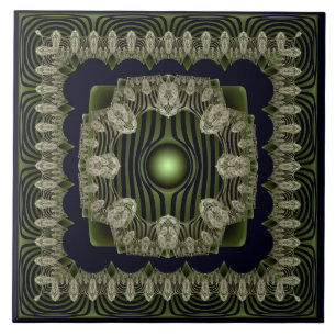 Azulejo Lámina de cerámica de patrón fractal verde orna