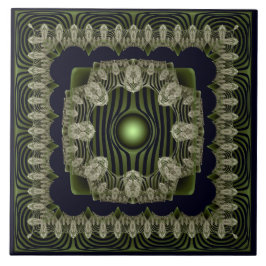 Azulejo Lámina de cerámica de patrón fractal verde ornamen