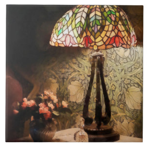 Azulejo Lámpara de Vidrio Emplomado y Florero