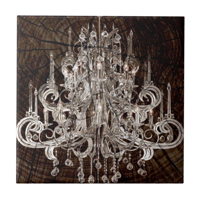 Azulejo Lámpara del país primitivo de grano de madera con  (Frente)