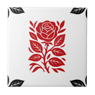 Azulejo Lámpara Mínimo Floral Moderna de Rosa Rojo y Negro