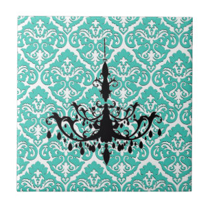 Azulejo Lámpara negra verde azulada Damask
