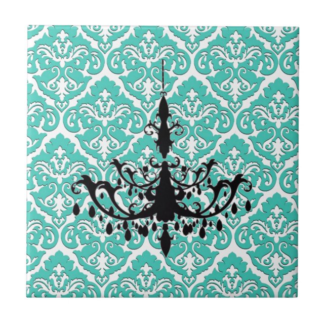 Azulejo Lámpara negra verde azulada Damask (Frente)