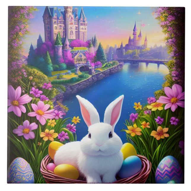 Azulejo landscape with a rabbit and magical castles (Frente)