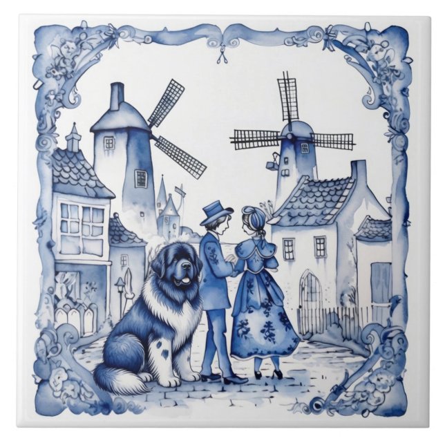Azulejo Landseer en el pueblo de Delft (Frente)