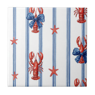 Azulejo Langosta Patriótica Rojo Blanco Azul Estrellas (3)