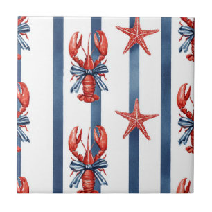 Azulejo Langosta Patriótica Rojo Blanco Azul Estrellas (4)
