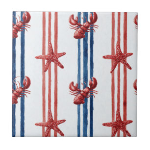 Azulejo Langosta Patriótica Rojo Blanco Azul Estrellas (5)