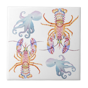 Azulejo Langosta rosa y azul