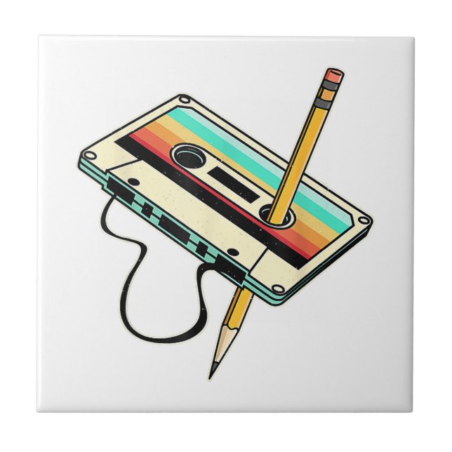 Azulejo Lápiz de cinta cassette de los años 80, derrame re (Frente)