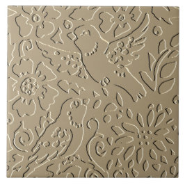 Azulejo Las Aves Beige Encabezan El Foliage Floral De Wood