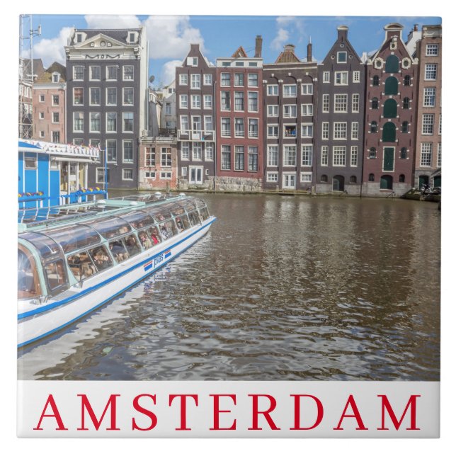 Azulejo Las casas de los canales de Amsterdam miran la cer (Frente)