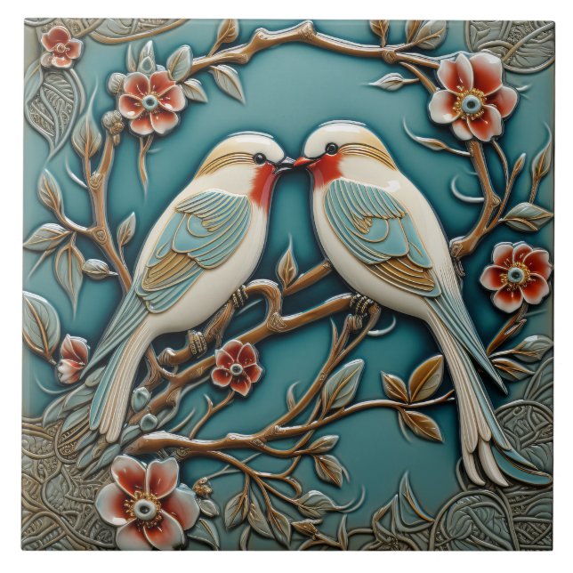 Azulejo Las flores de los pájaros inspiran la naturaleza A (Frente)
