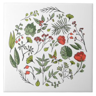 Azulejo Las flores elegantes dejan el rojo verde