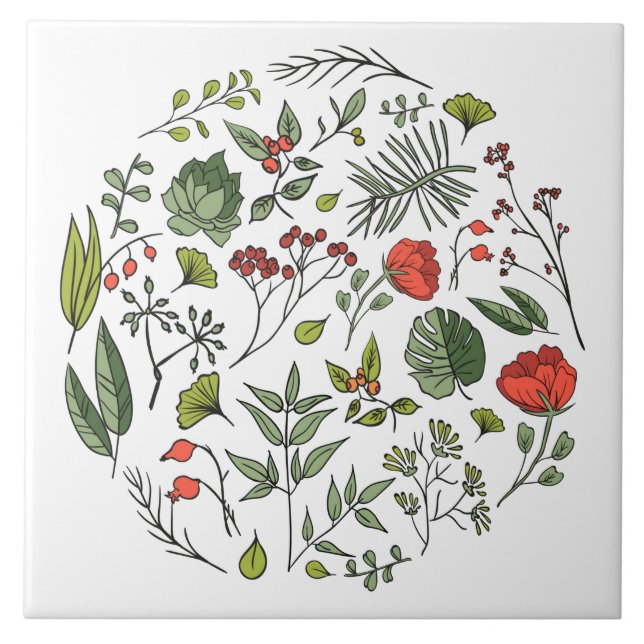 Azulejo Las flores elegantes dejan el rojo verde (Frente)