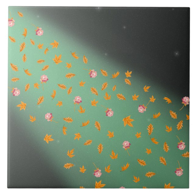 Azulejo Las hojas de otoño y los Rosas verdes (Frente)