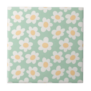 Azulejo Las mareas de estilo retro en flor sobre fondo ver