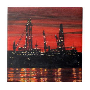 Azulejo Las plataformas petroleras de noche