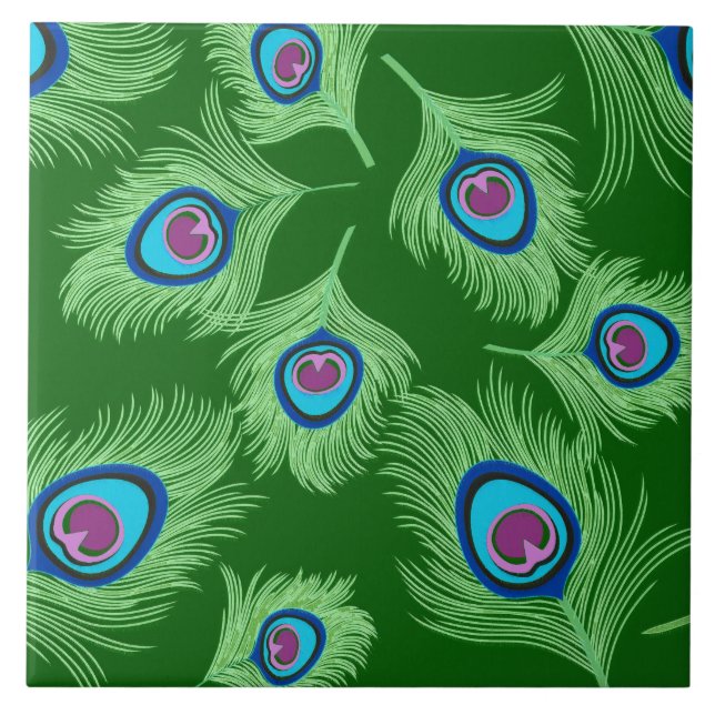 Azulejo Las plumas de limón y pavo real azul en el verde e (Frente)