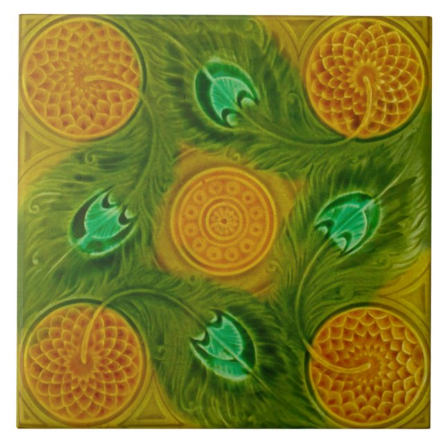 Azulejo Las plumas de pavo real de Majólica Nouveau repro  (Frente)