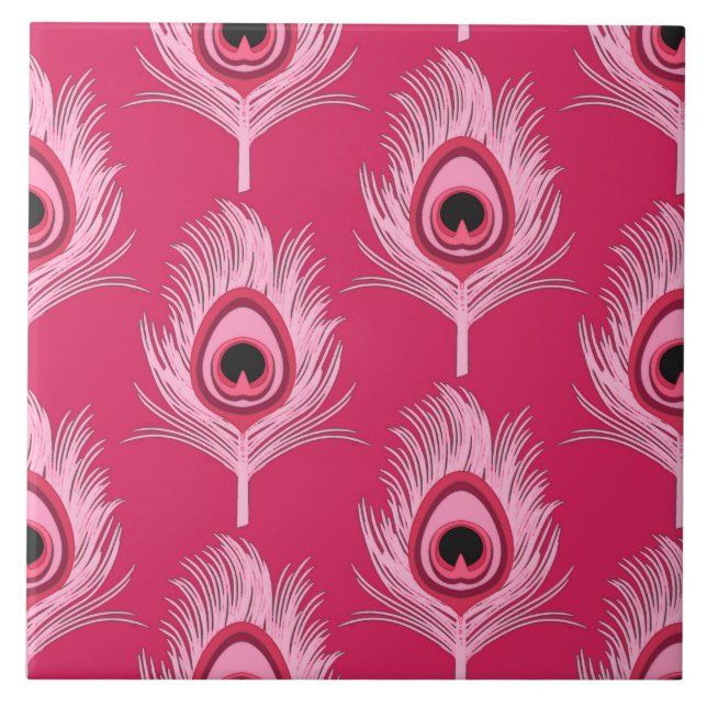 Azulejo Las plumas de pavo real, el rosa pastel sobre el r (Frente)