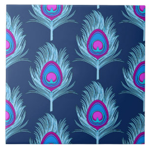 Azulejo Las plumas de pavo real, la marina y el azul paste