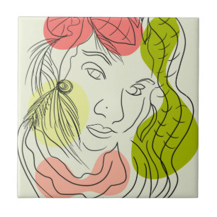 Azulejo Latina Woman Art Shapes Floral