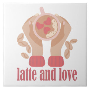 Azulejo Latte y taza de amor, manos y cita de café