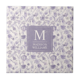 Azulejo Lavanda Morado Aquarela Floral Flores Patrón
