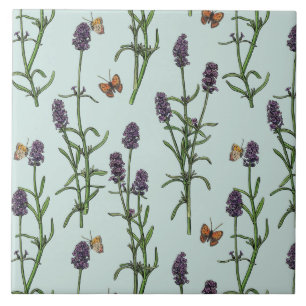 Azulejo Lavanda y mariposas en vidrio marino
