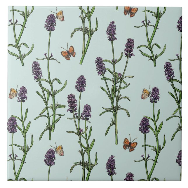 Azulejo Lavanda y mariposas en vidrio marino (Frente)