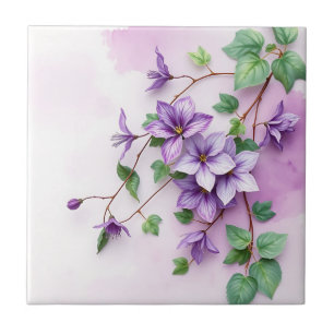 Azulejo Lavender Clematis Vine Watercolor