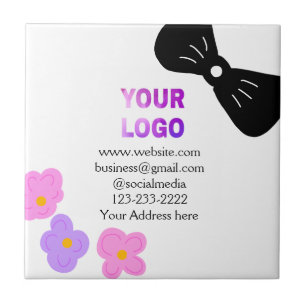 Azulejo Lazo negro rosa púrpura floral añadir logotipo det