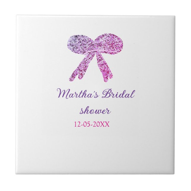 Azulejo Lazo purpura rosa brillo glitter despedida de solt (Frente)